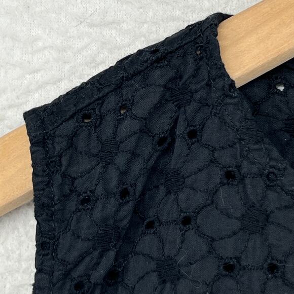 UNIQLO Tank Top Womens XL Floral Eyelet Embroidered Sleeveless Shell Black - Picture 7 of 13